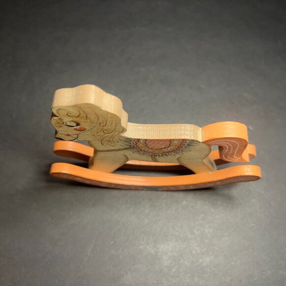 Vintage Retro Hand Painted Wooden Rocking Horse Figure w/ Fringed Saddle - Picture 5 of 6